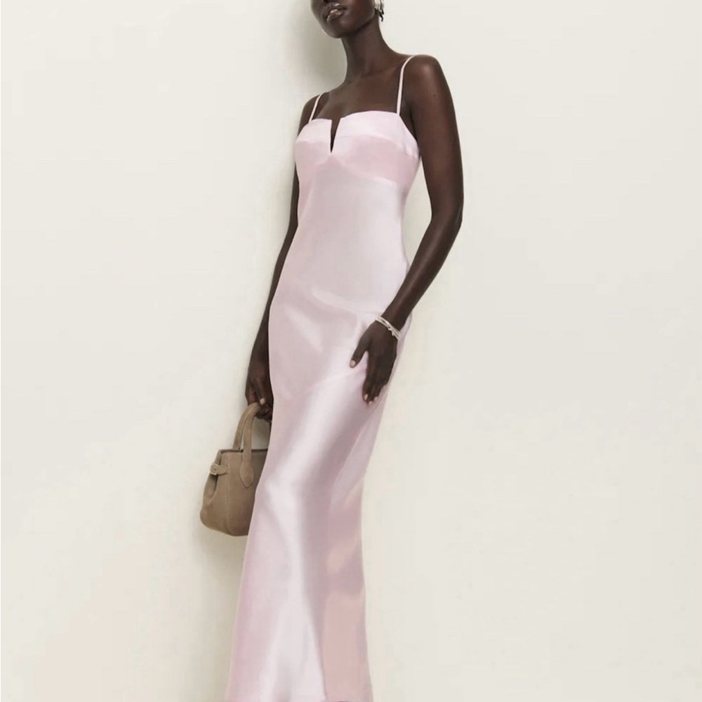 Reformation Pale Pink Satin Maxi Slip Dress